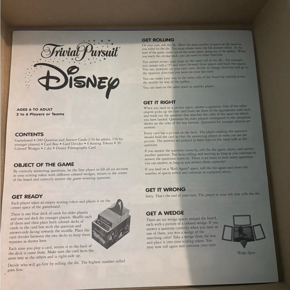 Vintage‎ Disney Trivial Pursuit Pieces Factory Sealed Wear on Box Corners 2002